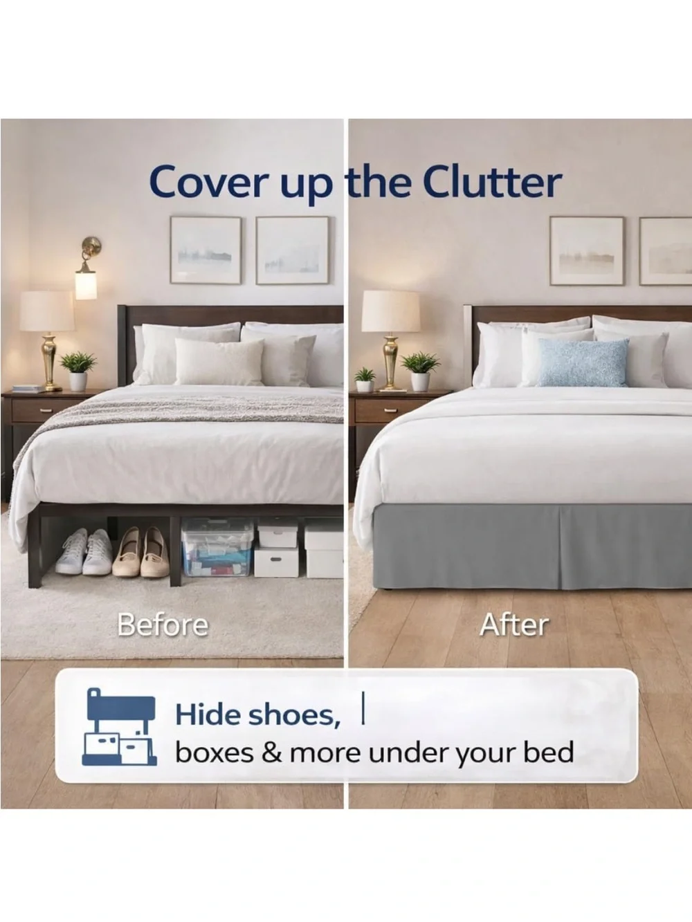 KING Bed Skirt 9” Drop Tailored Fit Split Corner 100% Cotton - Dark Gray